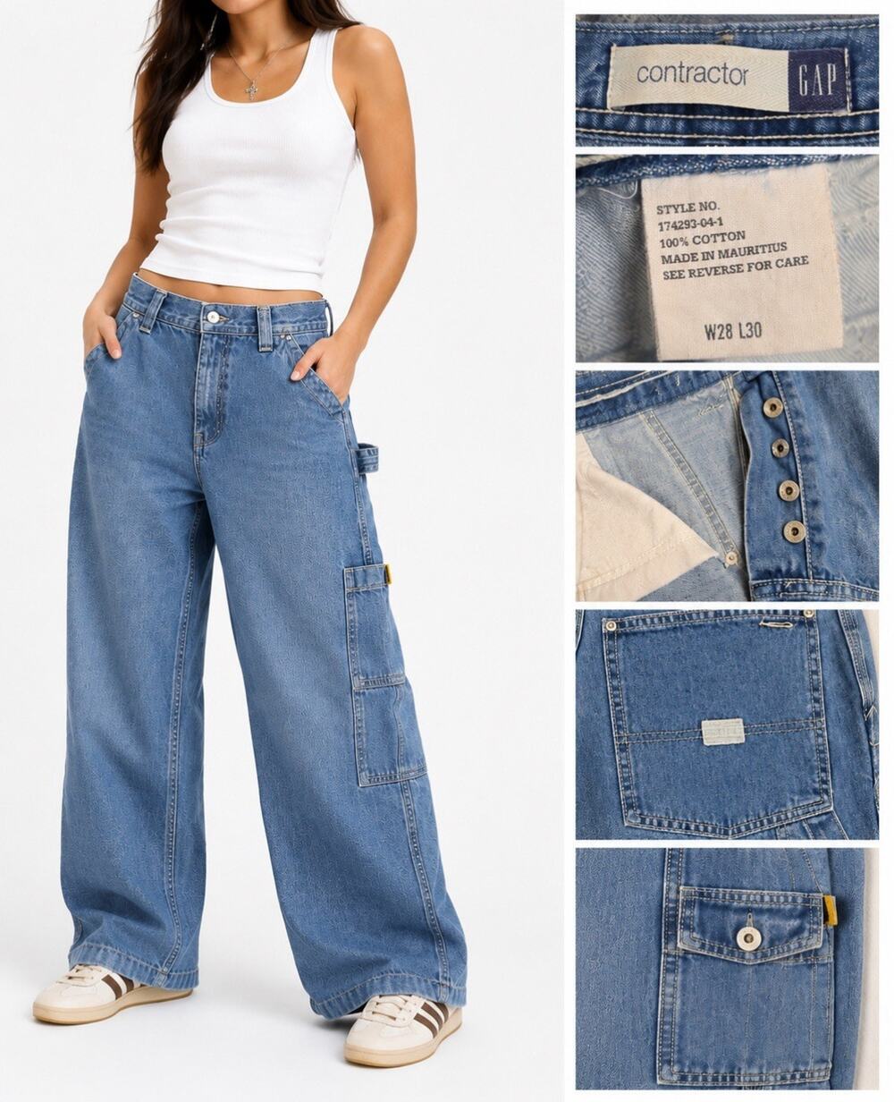Y2K Gap Contractor Women's Wide Leg Carpenter Jeans Size 28 Medium Wash